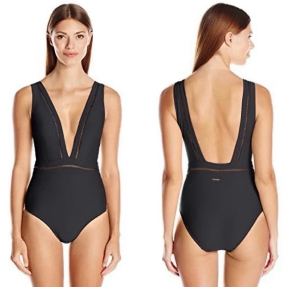 Ted Baker Pointelle Deep V Black Swimsuit Sz 6